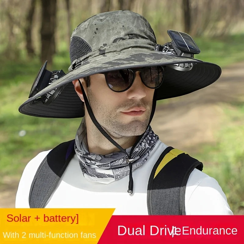 [Solar Fan Hat] Detachable Dual Fans Outdoor Solar-Powered Multifunctional Fan Hat - Adjustable Three-Speed Wind with USB Chargi Peaceful Pleasures Health and Wellness