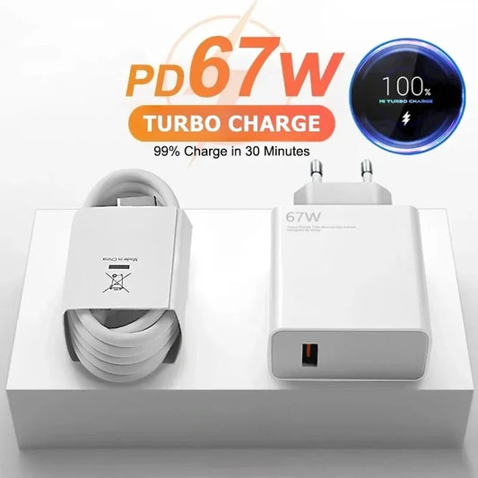 67W Fast USB-C Wall Charger & Cable for Xiaomi Redmi POCO USB-C Fast Charger Peaceful Pleasures Health and Wellness