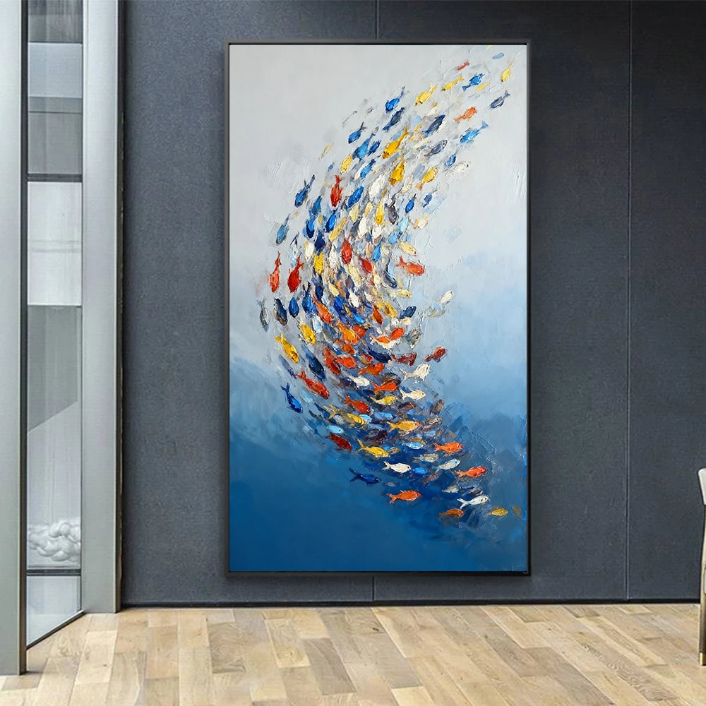 Large Size Abstract Fish Posters Wall Art Nordic Blue Sea Fish Print For Living Room Fish School Canvas Painting Home Decor Peaceful Pleasures Health and Wellness