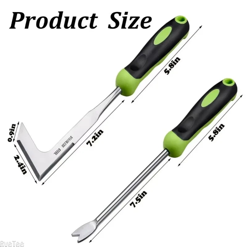 2-Piece Stainless Steel Hand Weeder Set | L-Shaped Crack Weeder