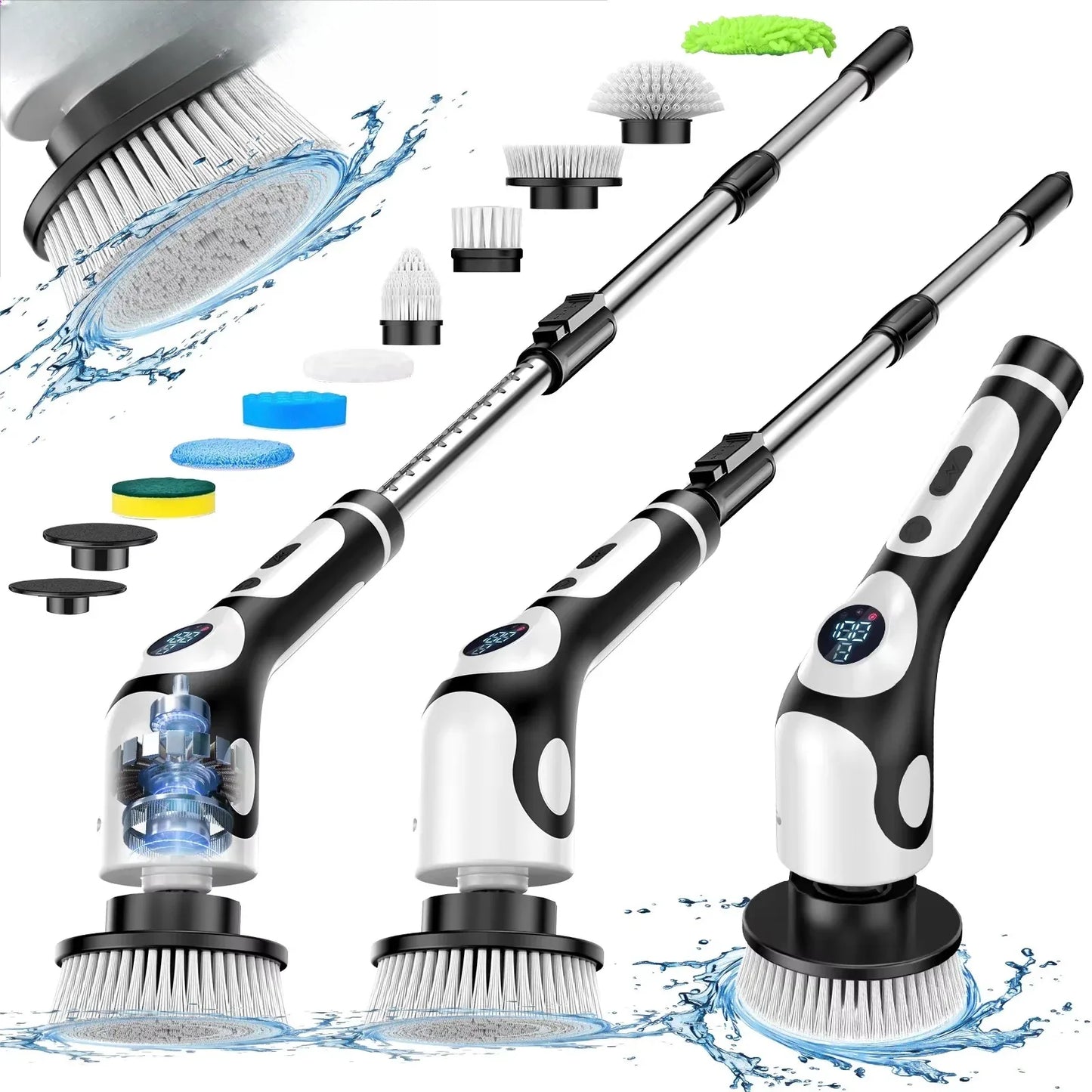 Rechargeable Multifunction Electric Cleaning Brush with Voice Smart Rotary Scrubber for Sink Tiles Pots Peaceful Pleasures Health and Wellness