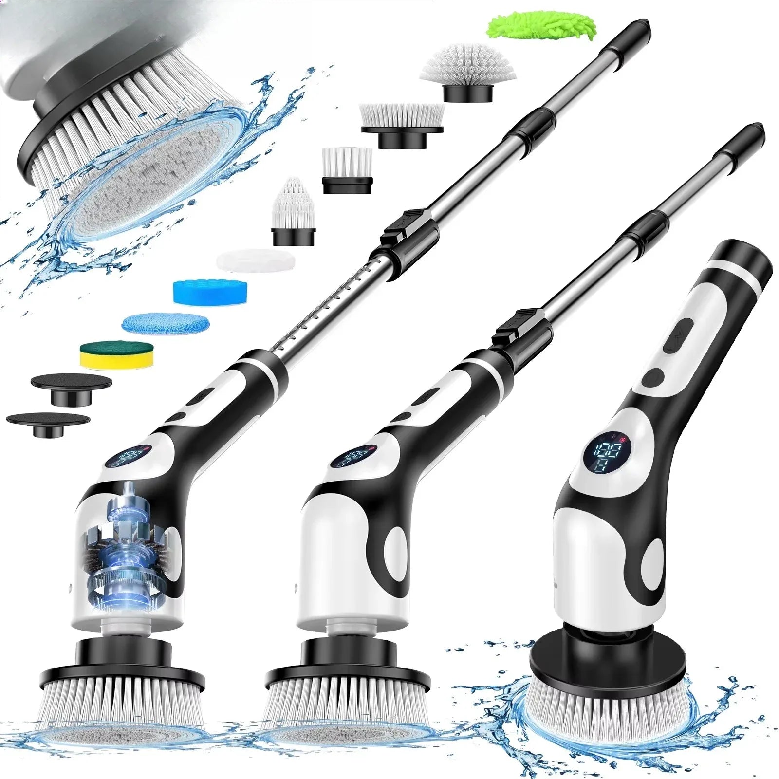 Rechargeable Multifunction Electric Cleaning Brush with Voice Smart Rotary Scrubber for Sink Tiles Pots Peaceful Pleasures Health and Wellness