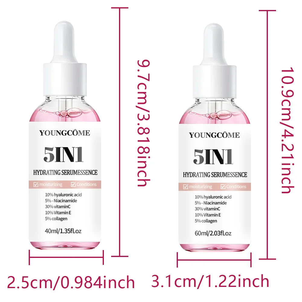 5-in-1 Hyaluronic Acid Face Serum, Infused with Vitamin C, Vitamin E & Collagen, Brighter Daily Moisturizing Essence for Soft Peaceful Pleasures Health and Wellness