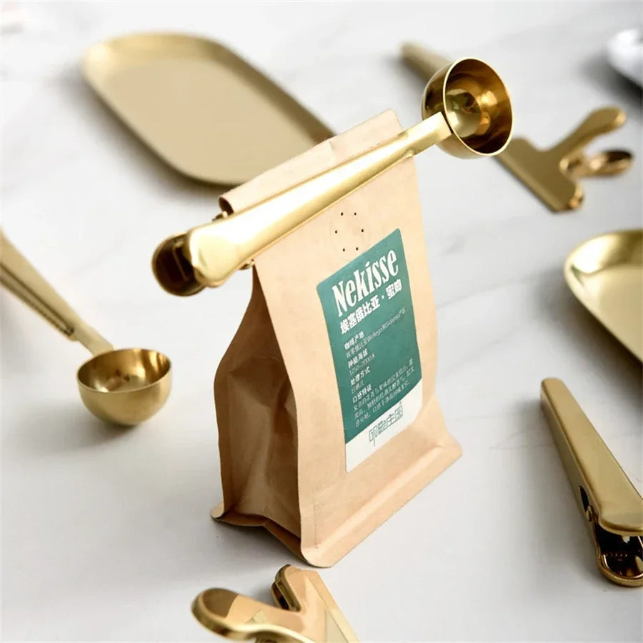 Coffe Spoon Drinkware Teas Set Stainless Steel Spoons Sealing Clamp Tableware Coffeeware Teaware Kitchen Snack Bag Bar Dining Peaceful Pleasures Health and Wellness