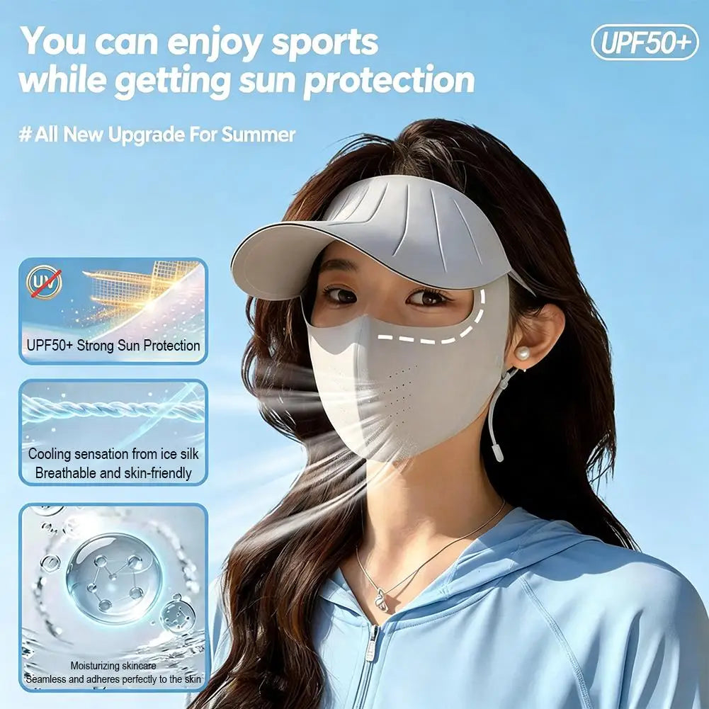Sun Hat Face Cover Set UPF50+ UV Protection Breathable Traceless Sun Hat Large Brim Women Sun Hat Korean Style Seamless Visor Peaceful Pleasures Health and Wellness