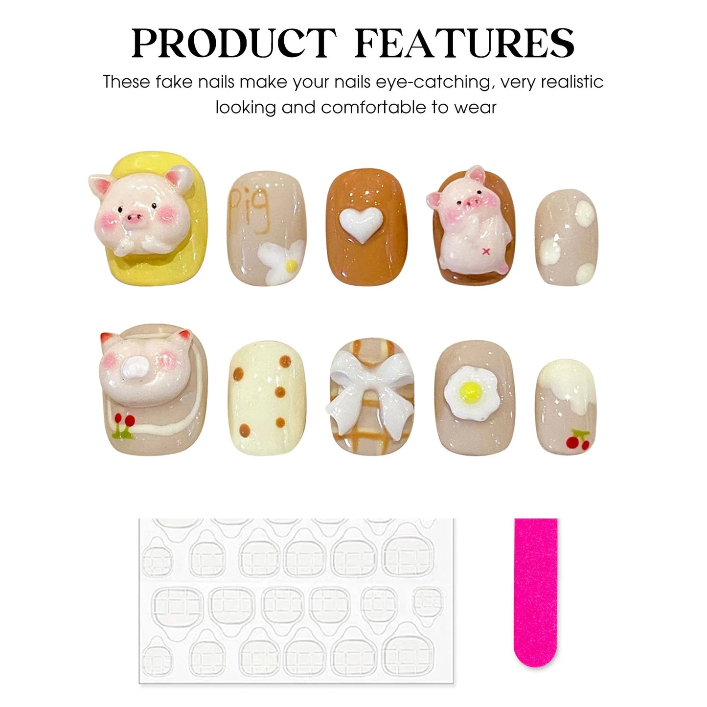 YADORNOS Cute Short Press On Nails – Cartoon Fake Nail Set 10pc