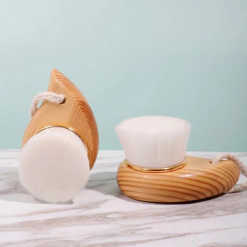 Wooden Handle Facial Cleansing Brush – Soft Microfiber Exfoliator