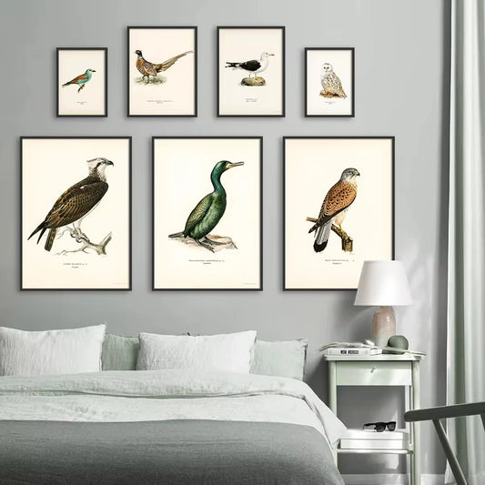 Retro Birds Poster and Print Vertebrate Canvas Painting Cormorant Bird Wall Picture Realism Art Mural Home Decor for Living Room Peaceful Pleasures Health and Wellness