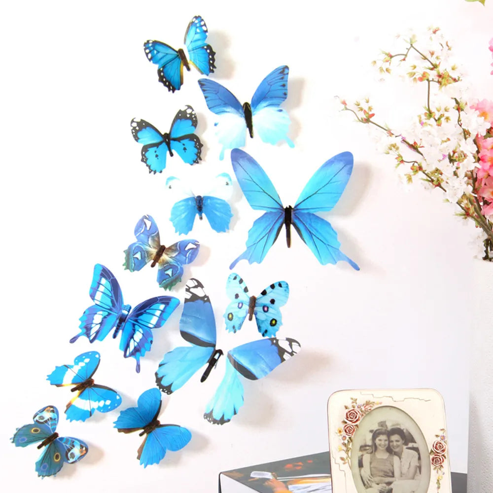 3D Butterfly Wall Stickers 12-Pack – Rainbow PVC Decals