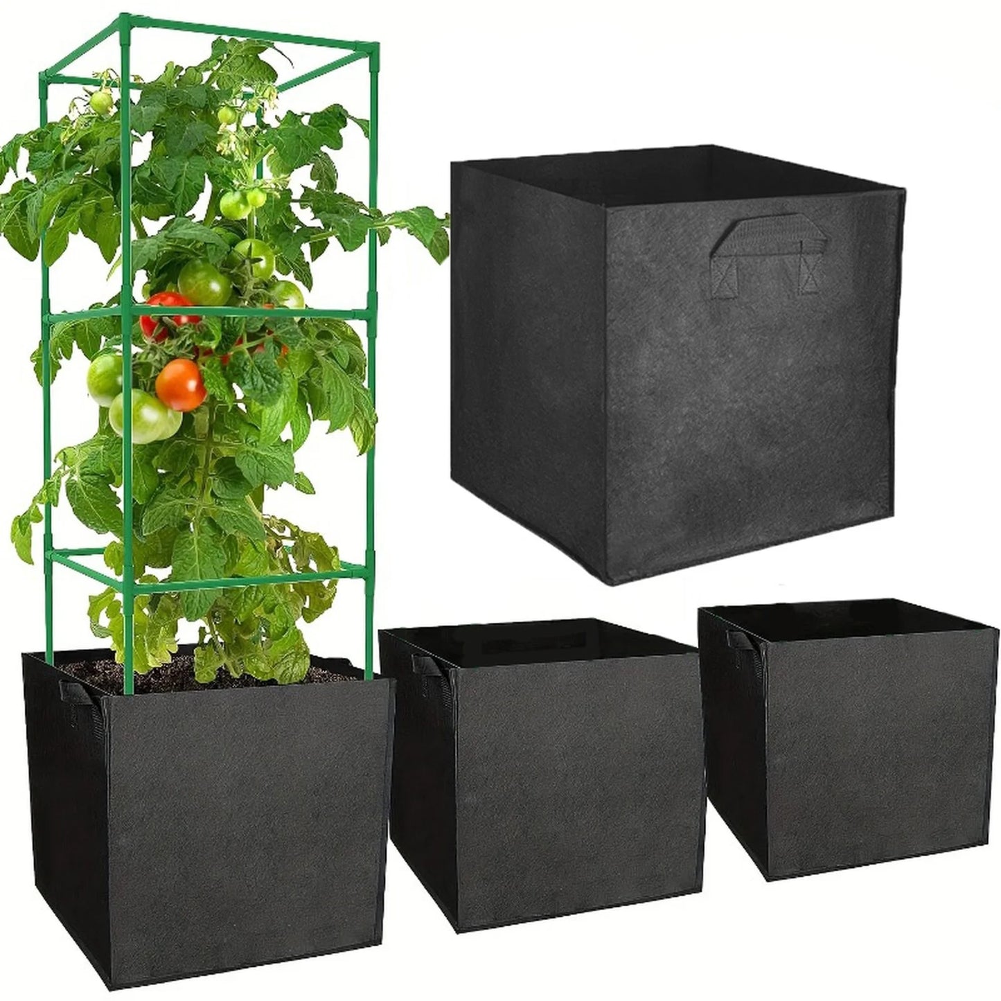 3PC Breathable Plant Bags Gardening Square with Handles Grow Bags for Outdoor and Home Garden 30x30x30cm Plant Containers Peaceful Pleasures Health and Wellness