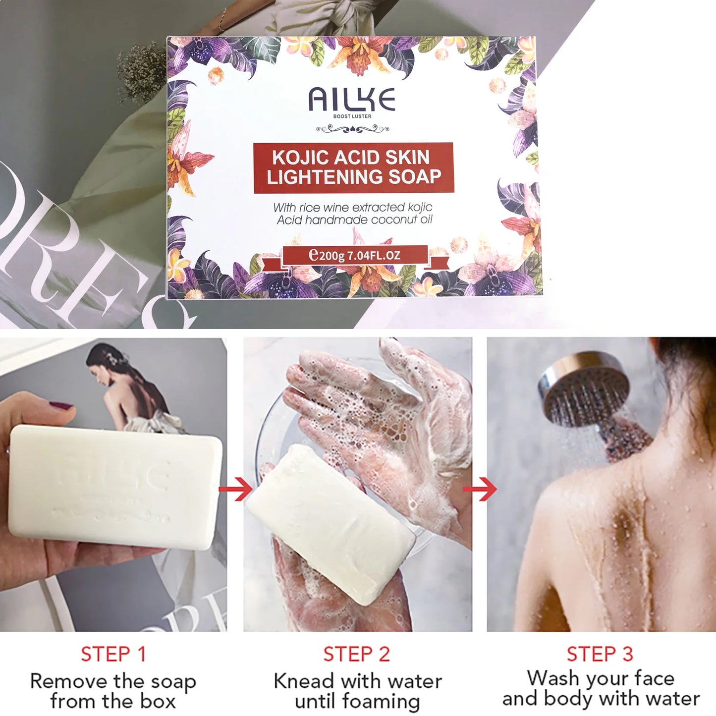 AILKE Brightening Soap Bar – Even Skin Tone & Deep Cleanse 200g