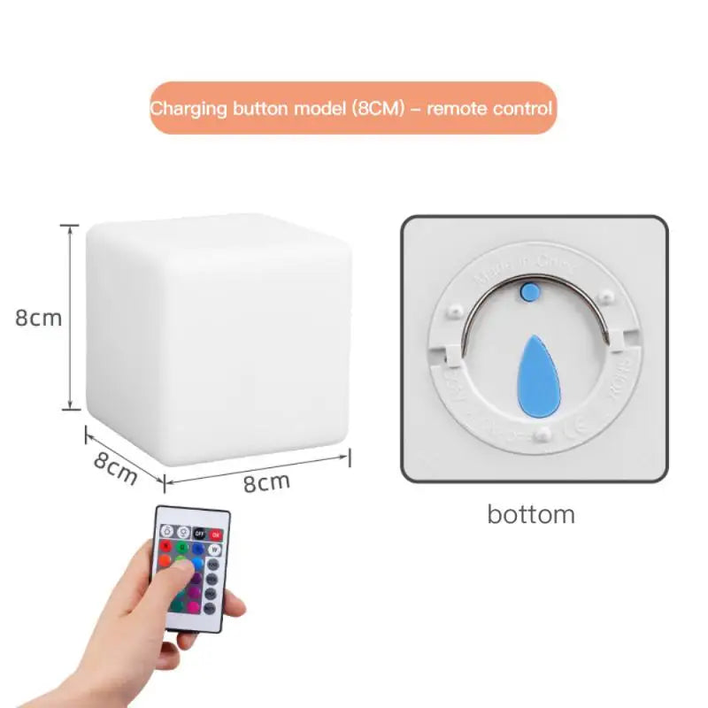 LED Cube Table Lamp – Dimmable RGB Night Light with Remote