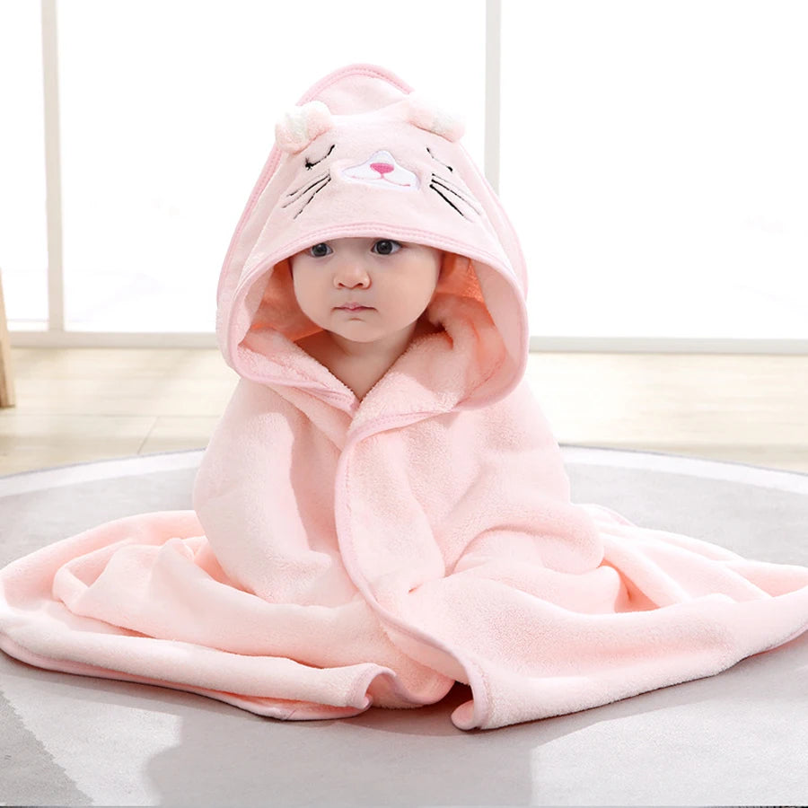 Baby Bath Towel Cape | Soft Cartoon Animal Design, Ages 0–2