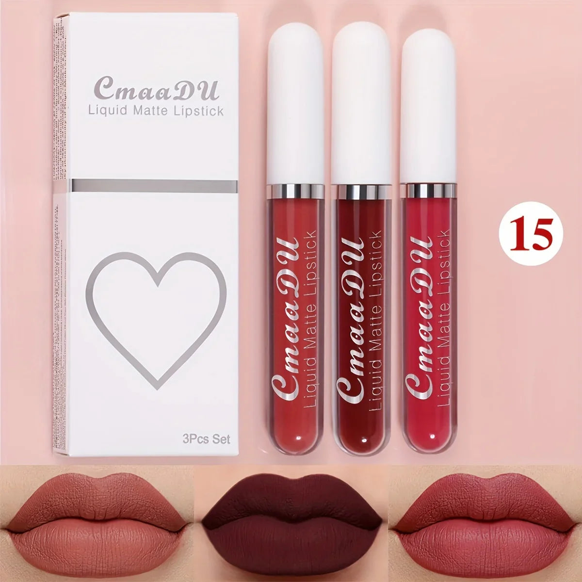 Cmaadu 3-Piece Matte Lipstick Set – Waterproof Long-Lasting