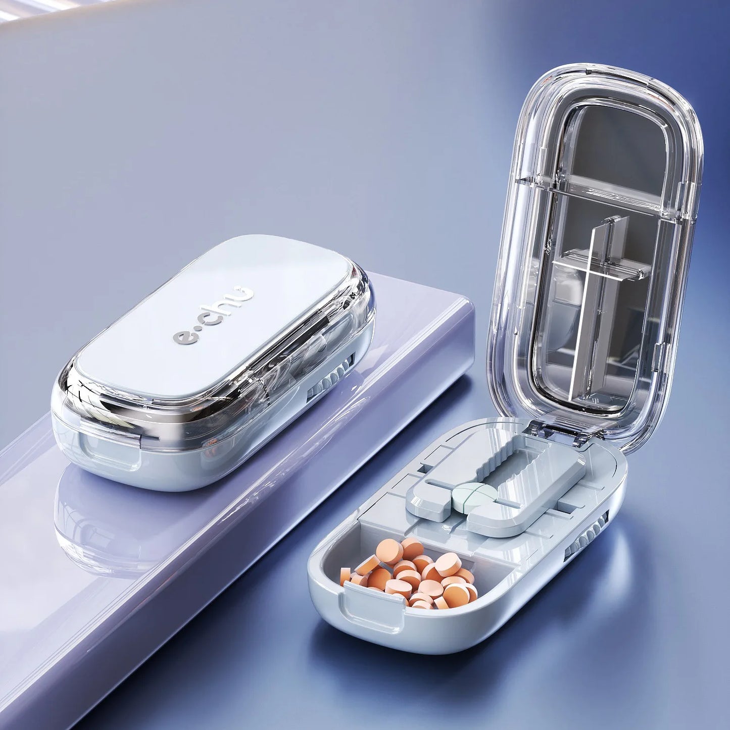 Multi- Functions Pill Cutter Portable Drug Tablet Storage Box 1/3, 2/1, 4/1 Pill Splitter Medicine Dustproof Divider Organizer Peaceful Pleasures Health and Wellness Quartering Blue China Mainland