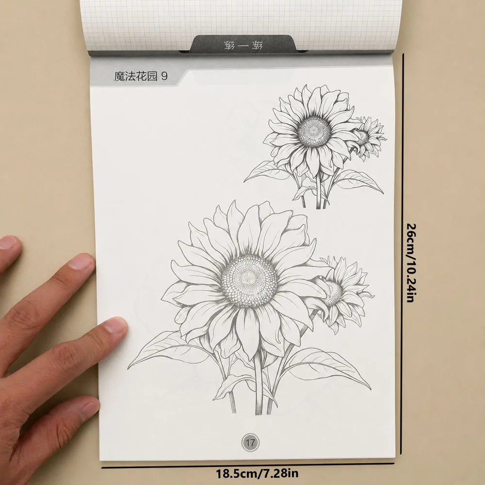 48-Page Floral Sketch Tracing Book Various Garden Flower Outline