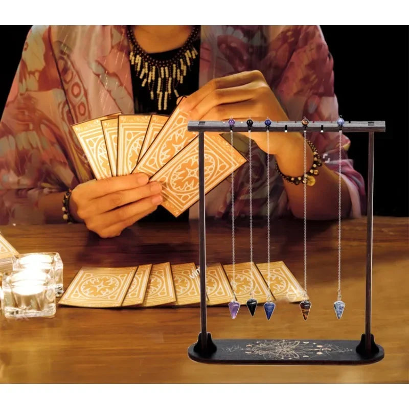 Wood Pendulum Crystal Display Stand | Moon Phase Wiccan Holder