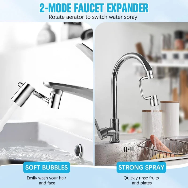 Full 1080° Swivel Kitchen Faucet Extender Universal 22mm/24mm Thread Alloy Faucets Aerator Splashproof Bathroom Sink Accessories Peaceful Pleasures Health and Wellness