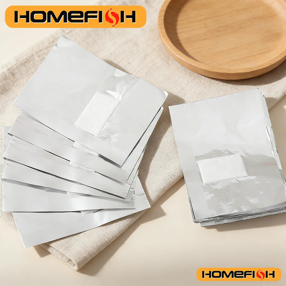 Aluminum Foil Nail Polish Remover Wraps with Cotton Pad 50/100pcs
