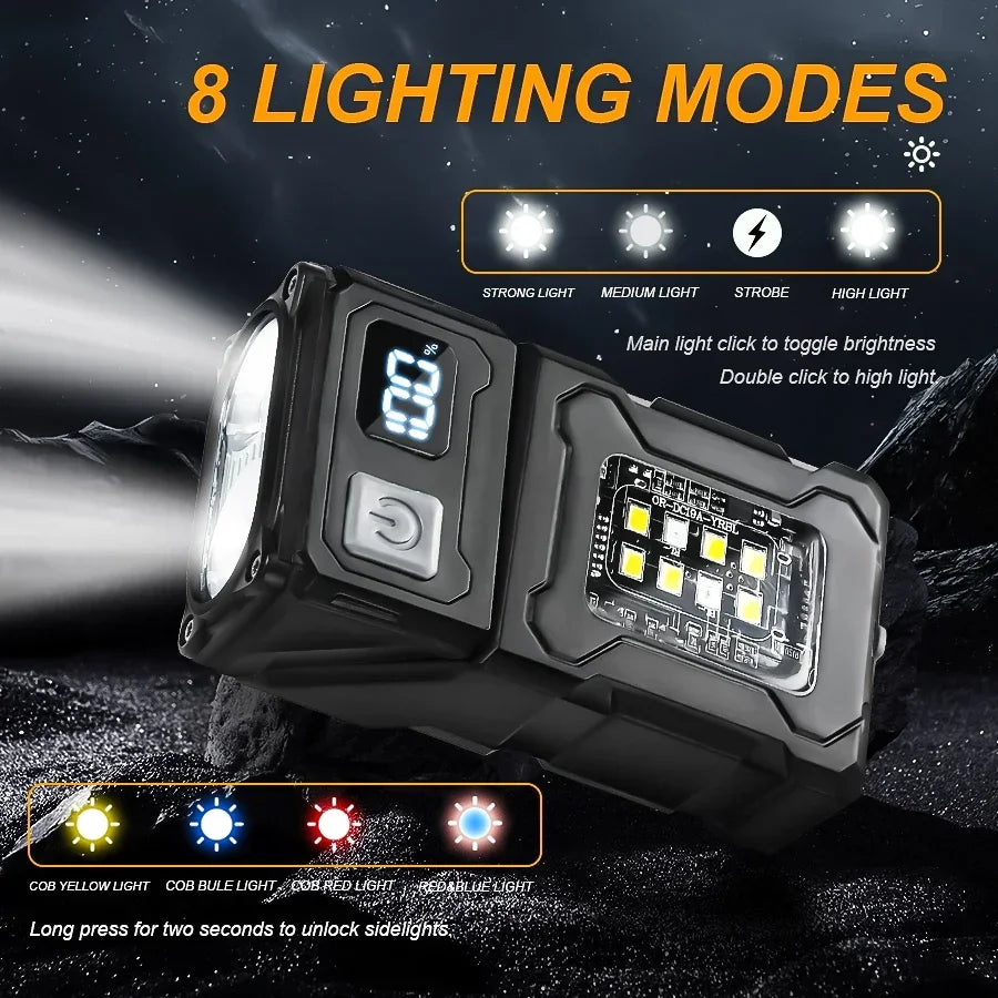 Mini LED Magnetic Flashlight 2000LM 8 Modes USB Rechargeable