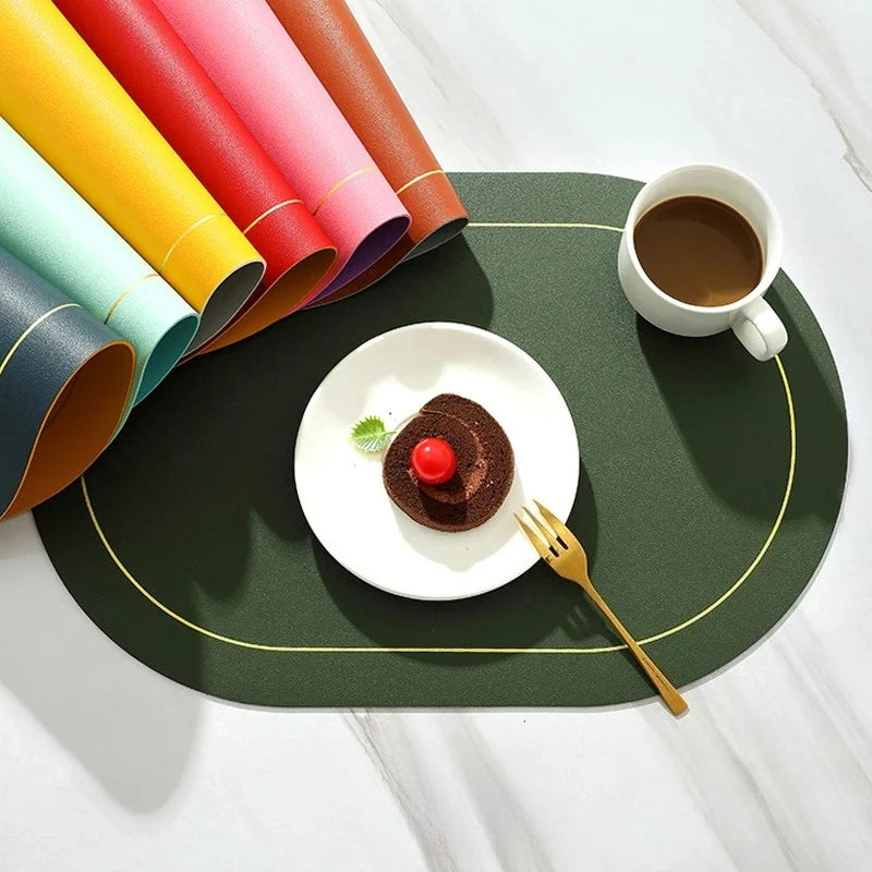 Faux Leather Placemats Double-Sided Color Oval Design Home Decor Kitchen Dining Table Placemats Heat Resistant pad Peaceful Pleasures Health and Wellness