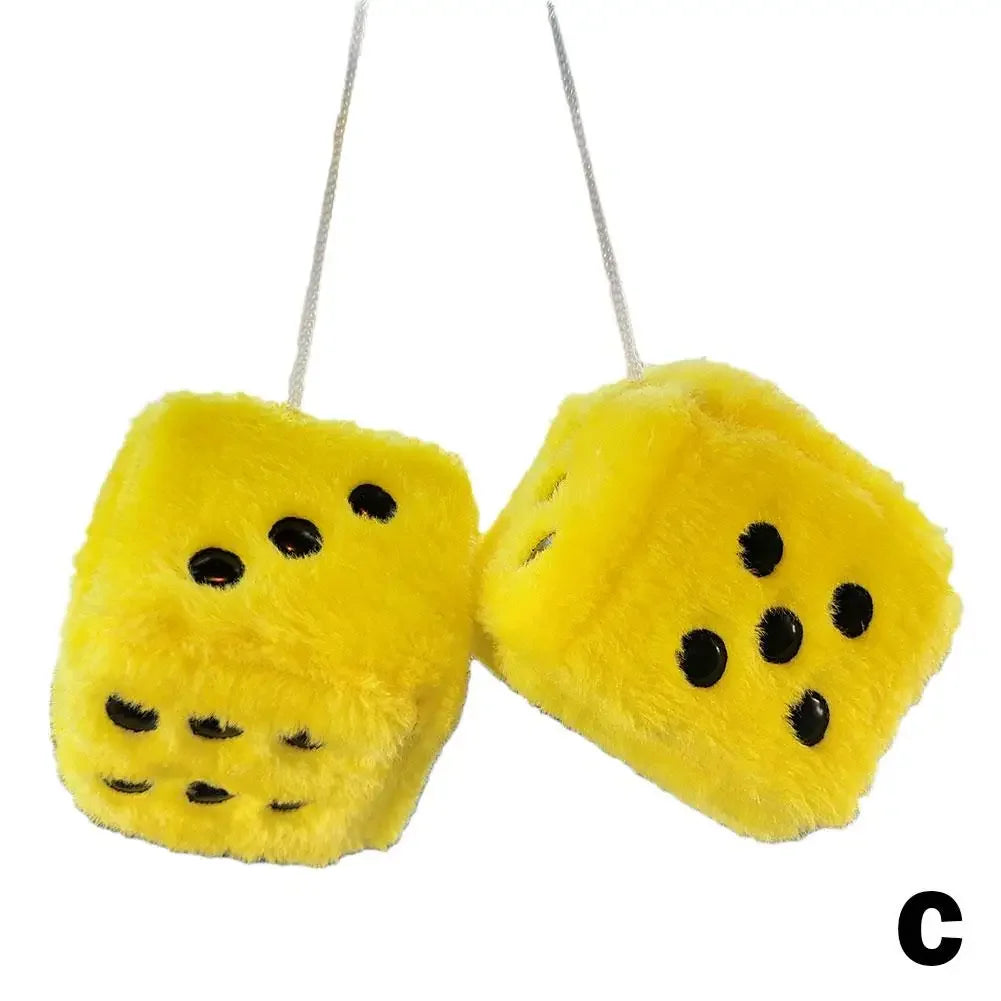 Long Haired Hot Stamping Dice Plush Toy Cube Pendant Car Hanging Dice Plush Dice Car Pendant Plush Toy Cube Pendant Car Ornament Peaceful Pleasures Health and Wellness YELLOW