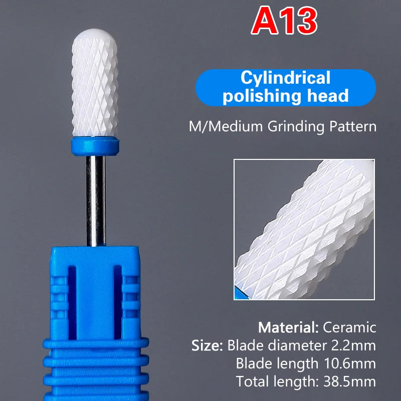 Ceramic Milling Cutter Nail Drill Bit Electric Manicure Pedicure Mill Bits Machine Files Nail Art Tools Equipment Peaceful Pleasures Health and Wellness A13