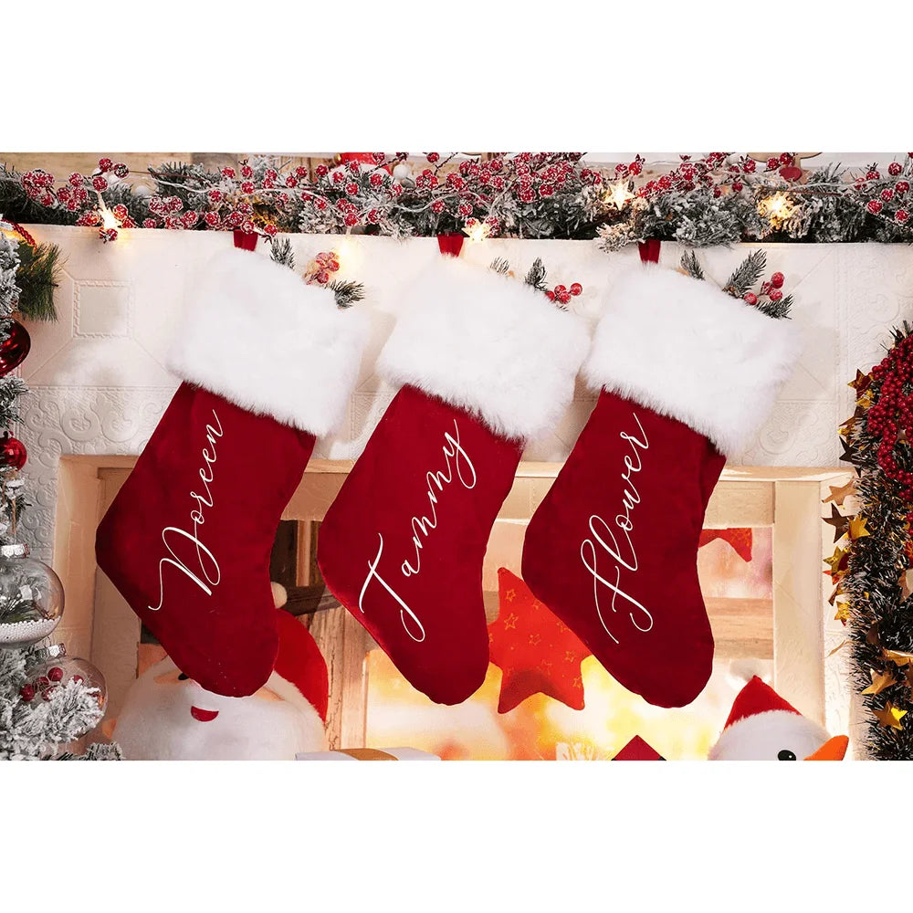 Personalized Name Red Plush Christmas Stocking | Custom Xmas Gift