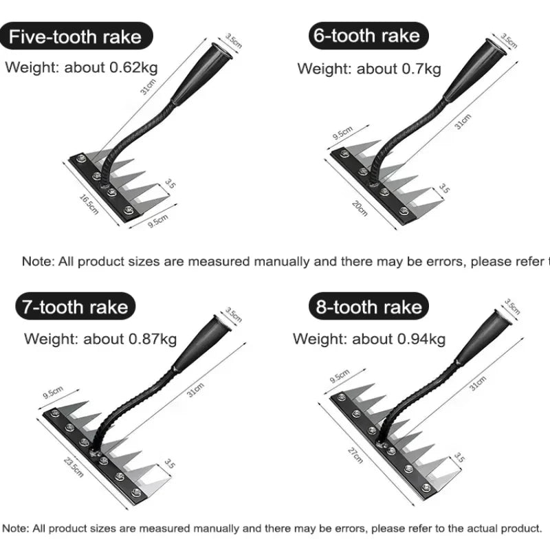 5–8 Teeth Carbon Steel Garden Rake – Detachable Multifunctional