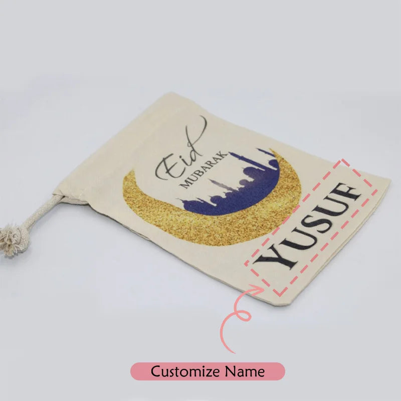 5-Pack Personalised Eid Mubarak Gift Bags | Custom Name Eidi Personalised Gift Bags Peaceful Pleasures Health and Wellness Eid Mubarak Moon message us 5 names 5pcs 13x18cm