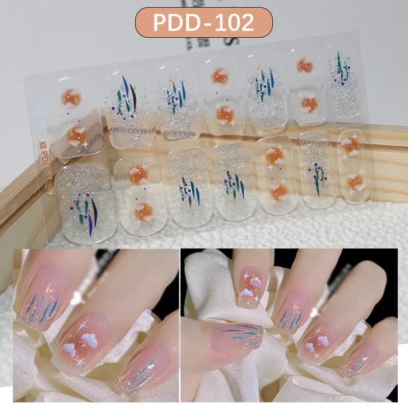 Self Adhesive Sparkling Glitter Full Cover Designer Art Nail Decoration Fashion Manicure Nail Stickers Peaceful Pleasures Health and Wellness PDD-102
