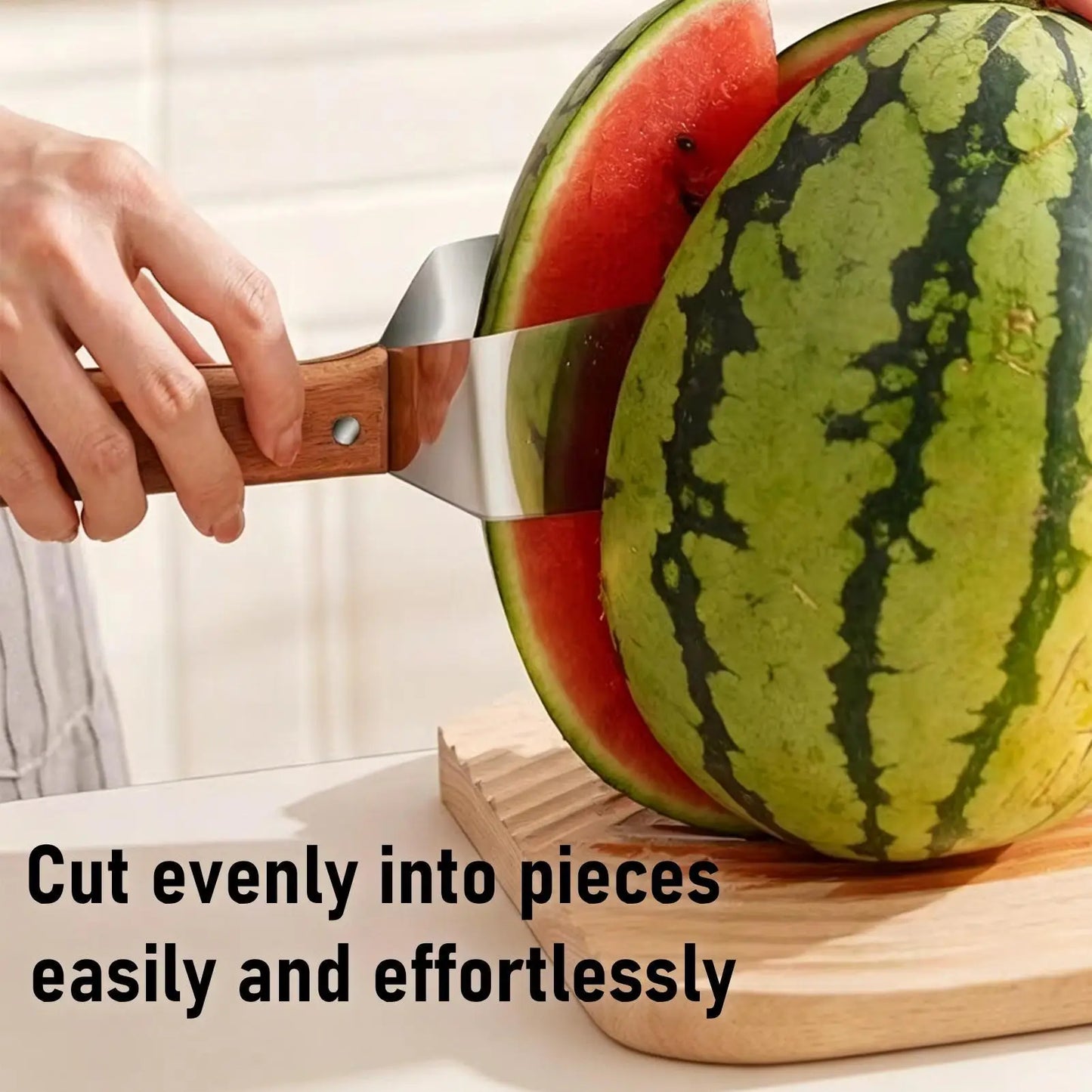 Triangle Watermelon Slicer – Stainless Steel & Wooden Handle