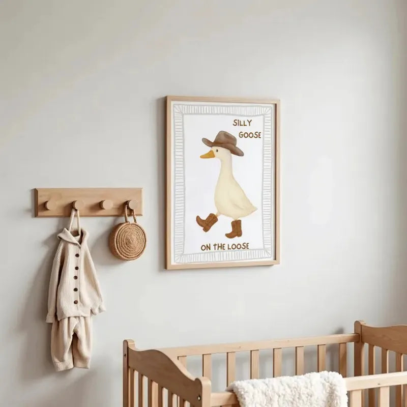 Vintage Cowboy Silly Goose Western Duck Frog Animals Cartoon Poster Canvas Painting Wall Art Pictures Home Bedroom Decor Peaceful Pleasures Health and Wellness