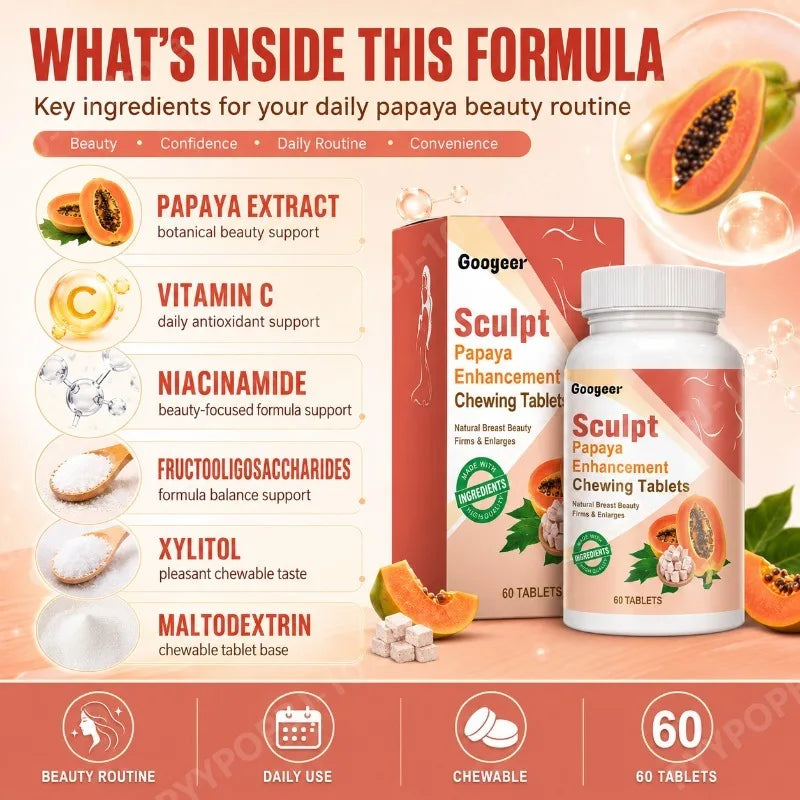 Googeer Papaya Chewing Tablets 60ct | Niacinamide & FOS