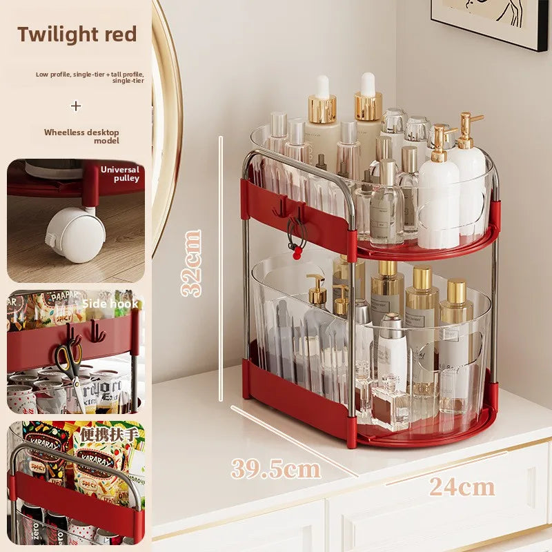 Mobile Cart Storage Rack Floor Standing Multi-Tiered Household Snack Kitchen Utility Organizer with Wheels Multi-Purpose Storage Peaceful Pleasures Health and Wellness 2 High Red