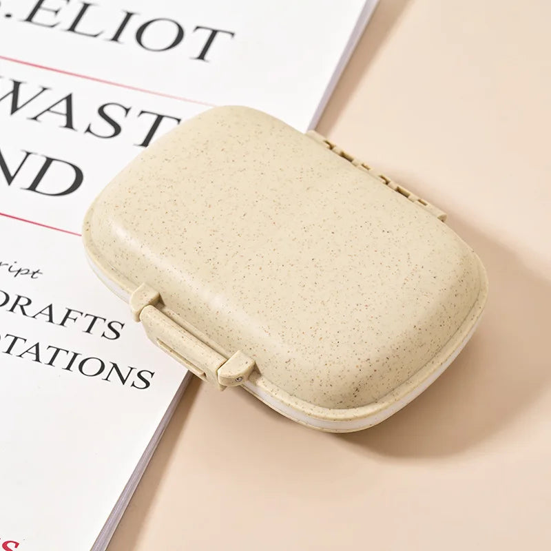 Mini Portable Pills Organizer Case 8 Grids Pill Box Tablet Storage Container Weekly Medicine Pill's Box Pill Case Drug Dispense Peaceful Pleasures Health and Wellness 8G-Beige