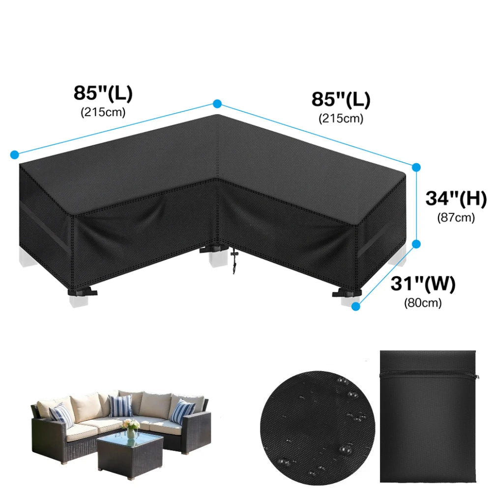 Outdoor Furniture Dust Cover 210D Oxford Cloth Garden Chair Cover Sofa Cover Waterproof Outdoor Patio Table Furniture Cover Peaceful Pleasures Health and Wellness Lshape 215x215x87cm