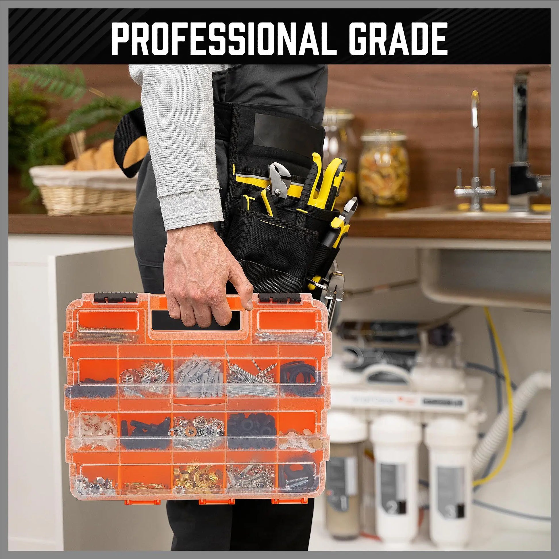 Portable Tool Box Organizer Double-Sided 34-Compartment Drill Bit Storage Bolt and Nut Case with Lid for Hardware Nail Bolt Nut Peaceful Pleasures Health and Wellness