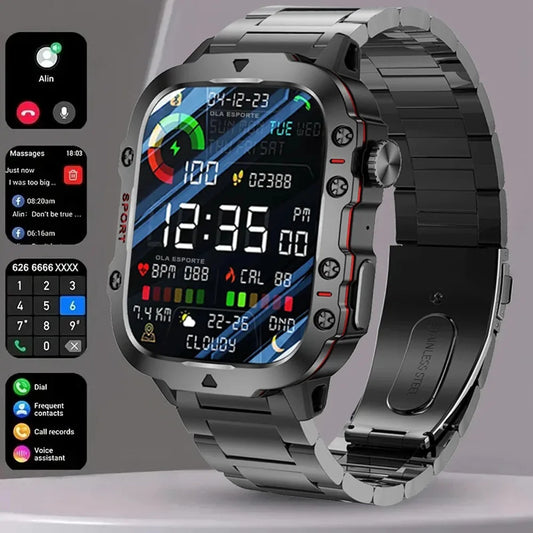 2025 New Military Smart Watch Men IP68 5ATM Outdoor Sports Fitness Tracker Health Monitoring 2.01Inch Bluetooth Calls Smartwatch Peaceful Pleasures Health and Wellness
