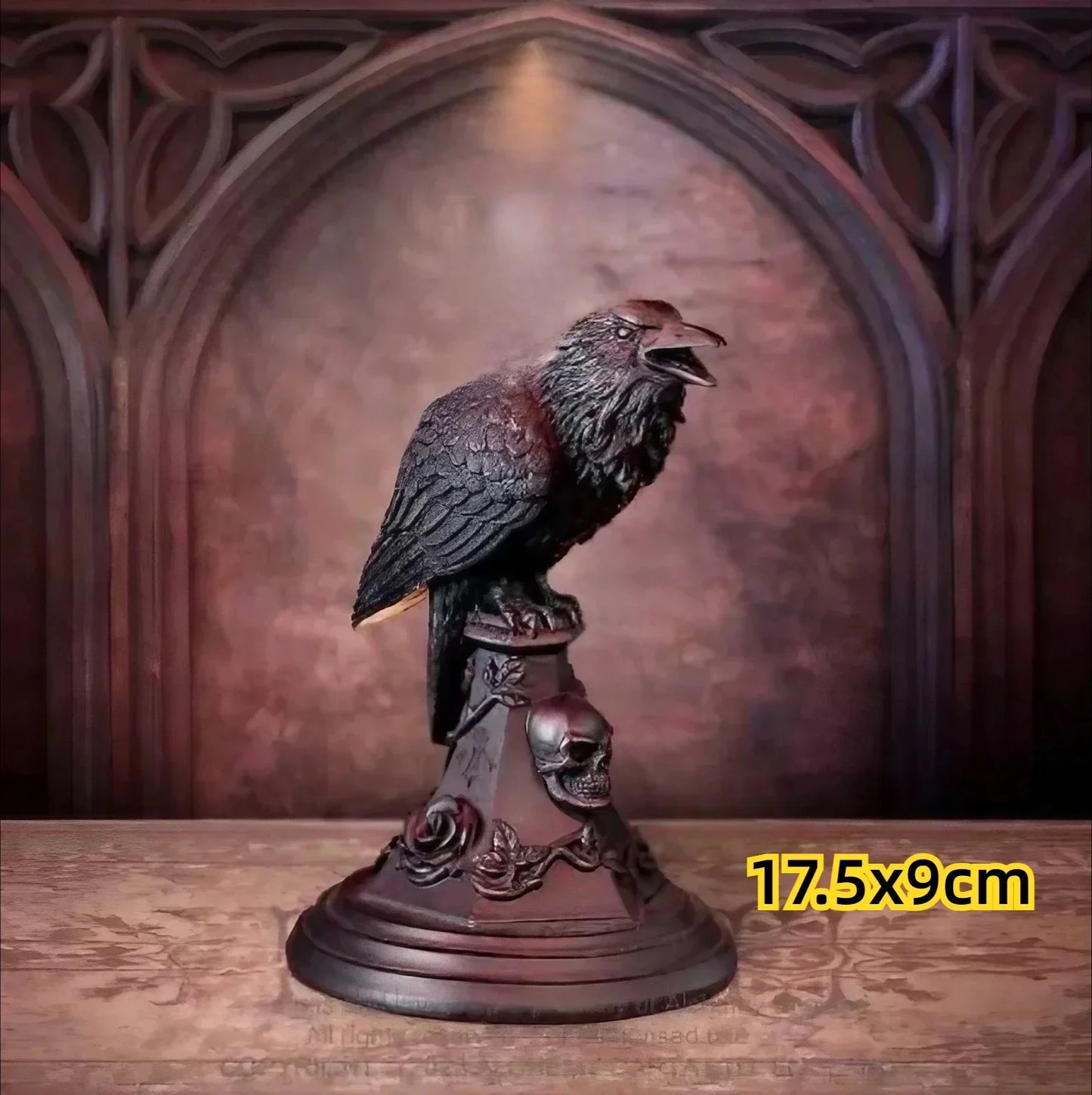Gothic Halloween Owl & Raven Candle Holder Tabletop Ornament