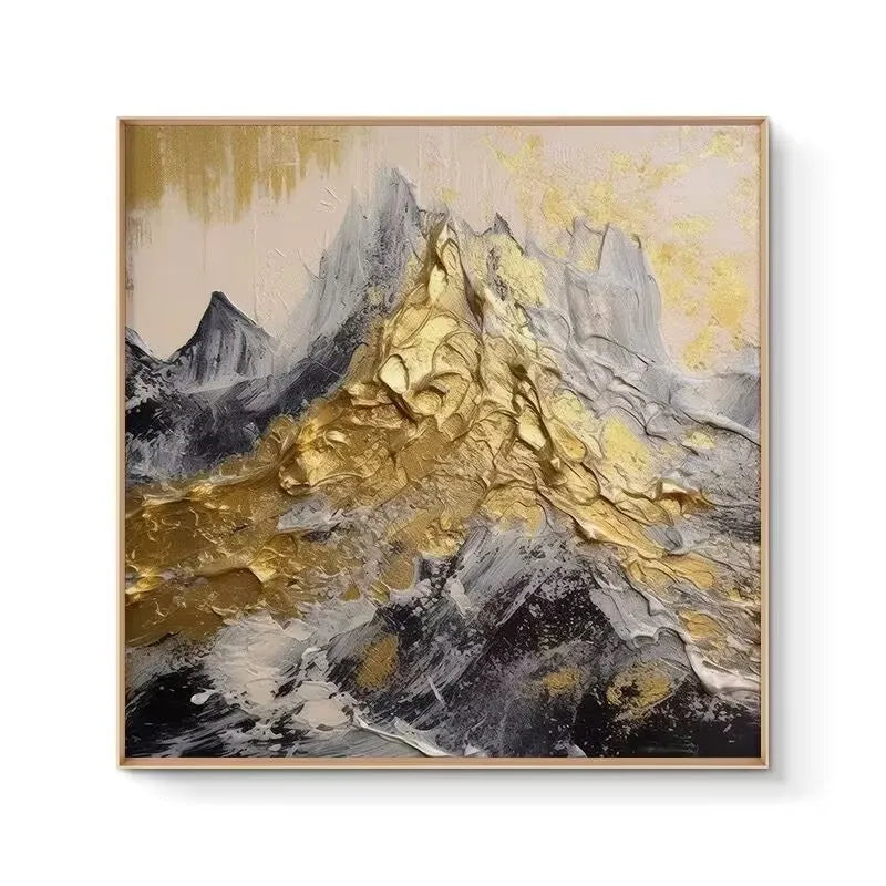 Thick Gold Foil Texture Mountain Peak Handmade Oil Painting Modern Living Room Decoration Painting Dining Room Hanging Painting Peaceful Pleasures Health and Wellness No frame 90cmx90cm