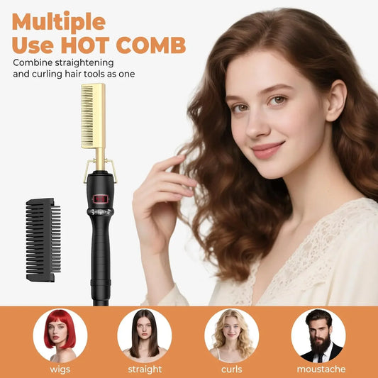 2 In1 Hair Straightener Comb Electric Heating Comb Fast Heating Portable Travel Anti-Scald Beard Straightening 450℉ Hot Comb Peaceful Pleasures Health and Wellness