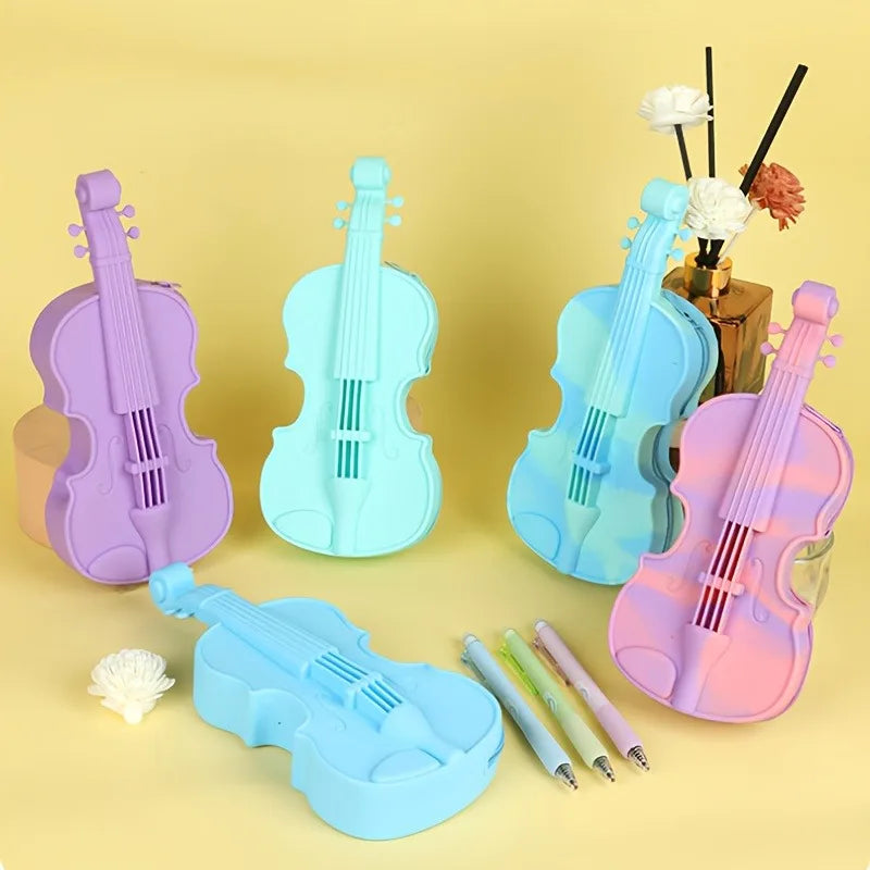 Violin Pencil Case – Silicone Pen Box & Makeup Pouch