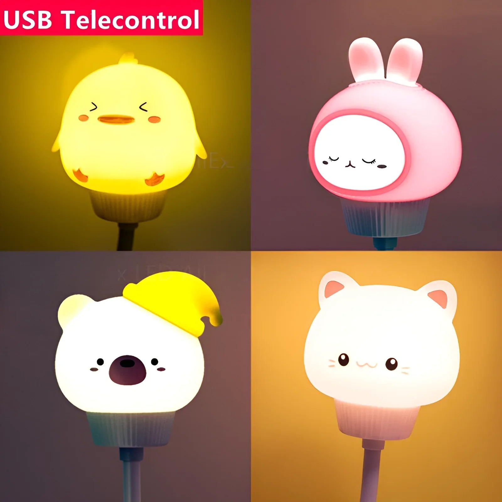 USB Night Light LED Cute Cartoon Night Lamp Bear Chick Kitten for Baby Kid Bedroom Decoration Bedside Lamp Peaceful Pleasures Health and Wellness