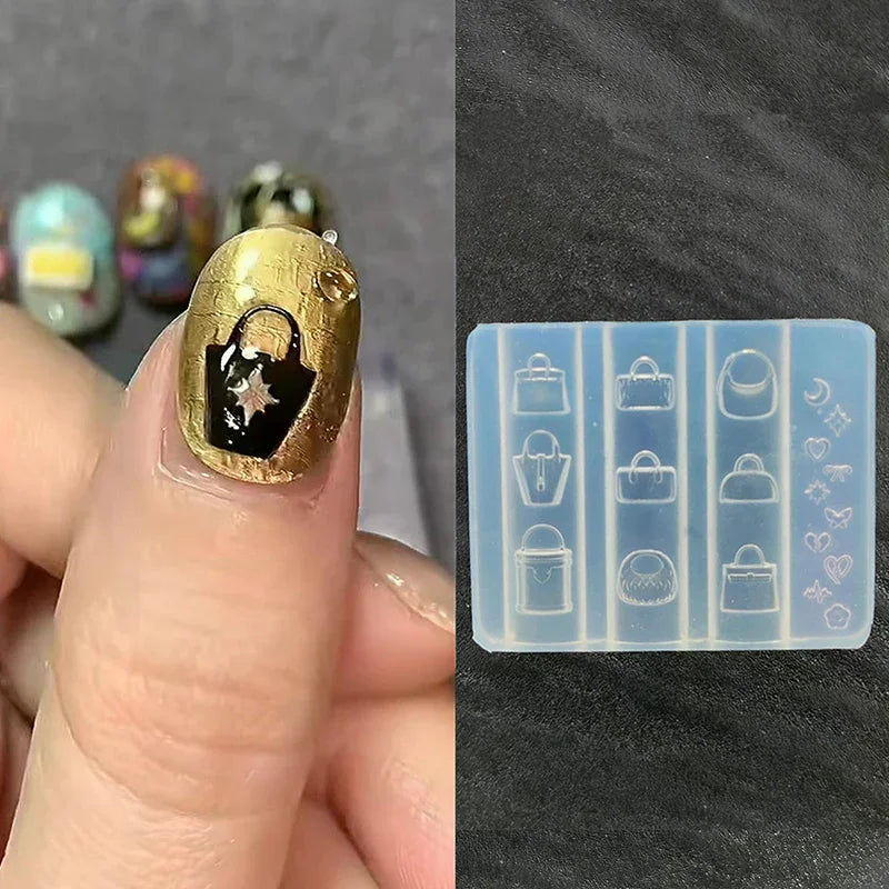 1 Pcs 3D Cute Cartoon Bag Shape Nail Art Decoration Mold Diy Silicone Transparent Nail Art Templates Nail Mold Nail Charms Gift Peaceful Pleasures Health and Wellness