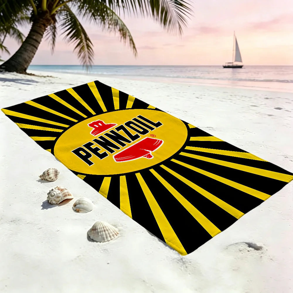Pennzoil Logo Quick-Dry Beach Towel | Soft Pool & Sports Towel Quick-Dry Beach Towel Peaceful Pleasures Health and Wellness
