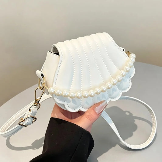 Fashion Shell Shape Crossbody Bag French style Elegant Pearl Chain Handbag PU Leather Shoulder Bag Minimalist Women Hobo Bag Peaceful Pleasures Health and Wellness