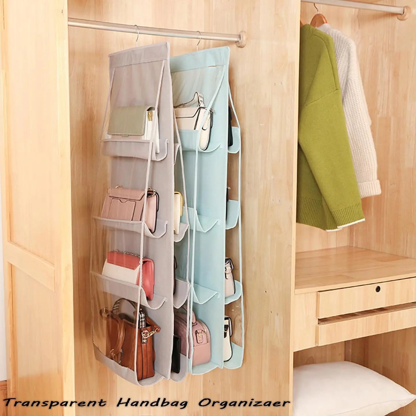Hanging Handbag Organizer – 8 Pockets, Light Gray Peaceful Pleasures Health and Wellness