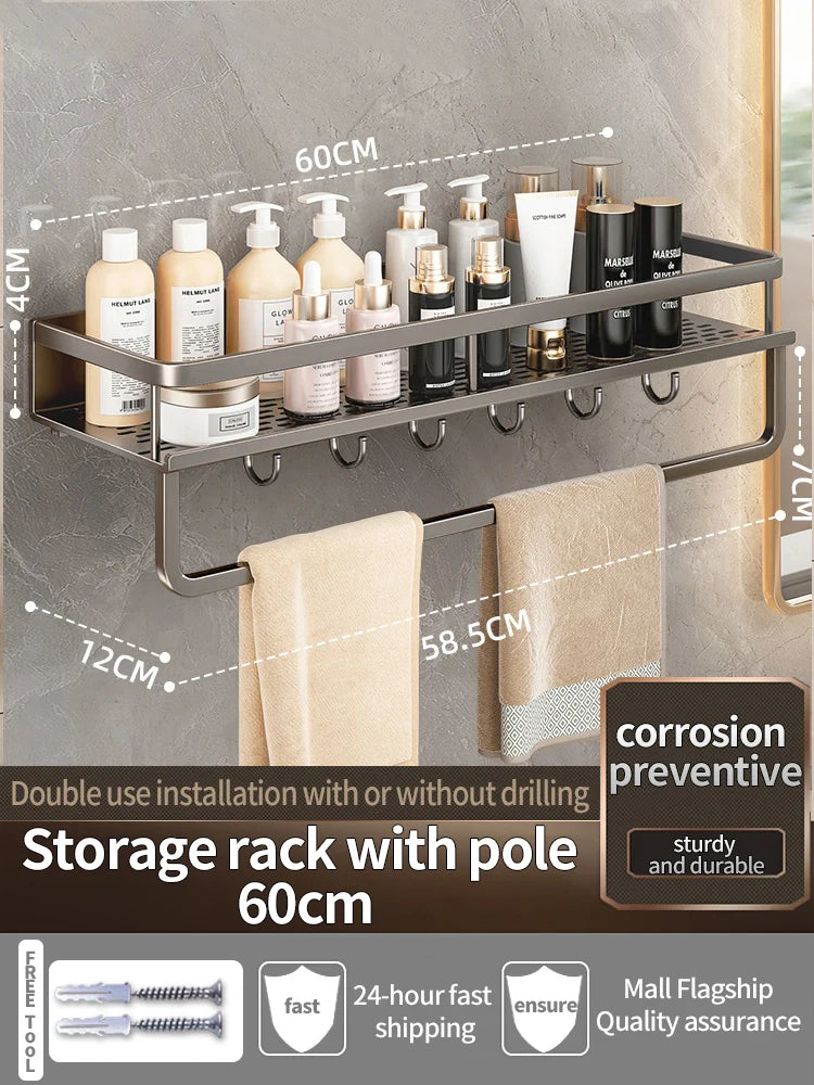 Wall-Mounted Bathroom Shelf & Towel Rack | Metal Storage Organizer
