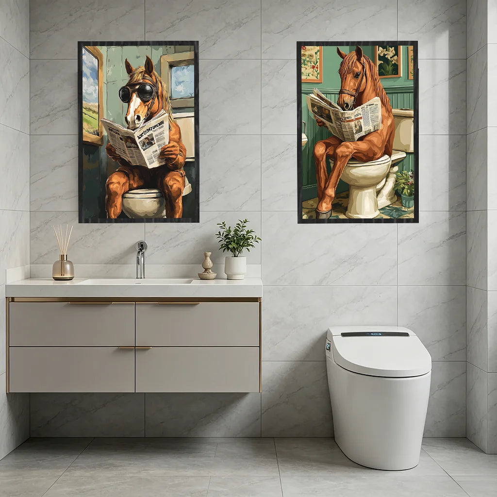 Funny Horse Vintage Bathroom Wall Art | Retro Canvas Poster Canvas Wall Art Peaceful Pleasures Health and Wellness